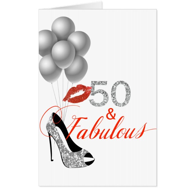 50 And Fabulous Silver Heels Glitter For her Card (Front)