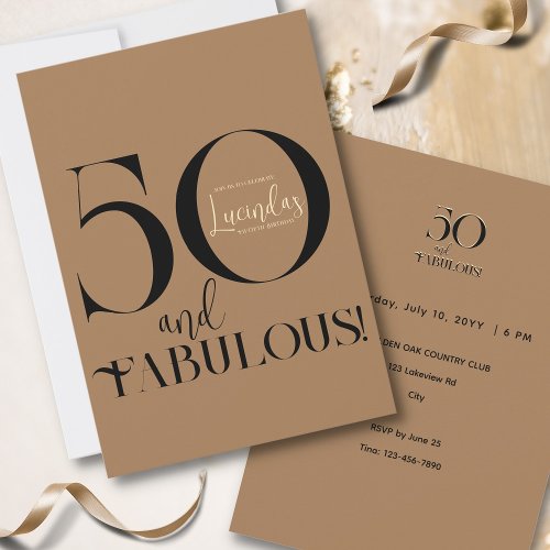 50 and Fabulous Simple Elegant Brown and Black Invitation