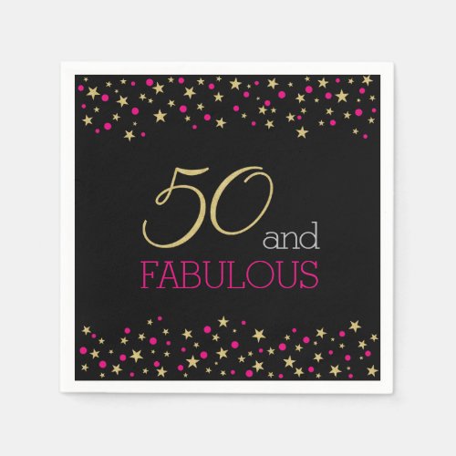 50 and Fabulous Stars and Hot Pink Confetti Dots Napkins