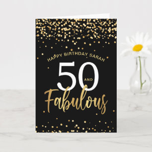 50 And Fabulous Stylish Gold & Black Birthday Card