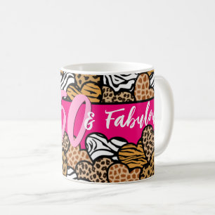 50 and Fabulous Stylish Pink Animal Print Hearts  Coffee Mug