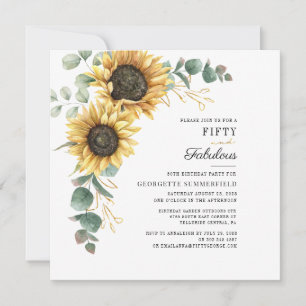 50 and Fabulous Sunflower Eucalyptus 50th Birthday Invitation