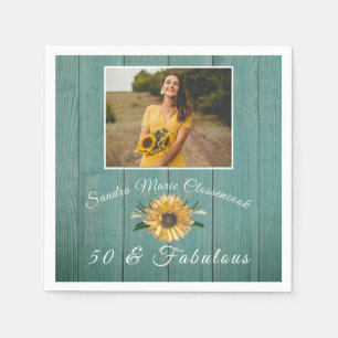 50 and Fabulous Sunflower Green Birthday Napkins