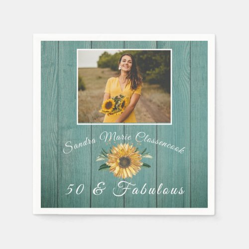  50 and Fabulous  Sunflower Green Birthday Napkins