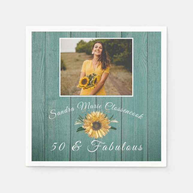  50 and Fabulous | Sunflower Green Birthday Napkins (Front)
