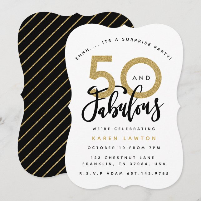 50 and fabulous surprise birthday party invitation (Front/Back)