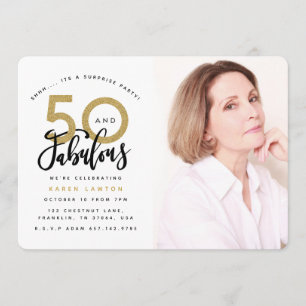 50 and fabulous surprise party photo invitation