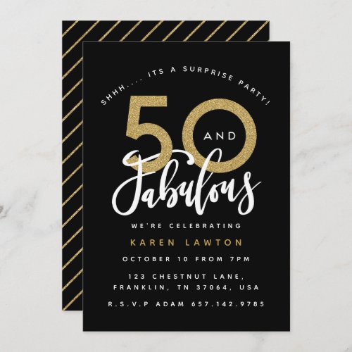 50 and fabulous surprisebirthday party invitation
