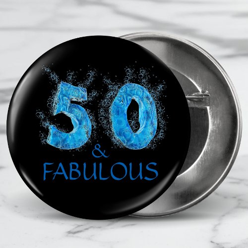 50 and Fabulous Swim Pool Swimming 50th Birthday Button