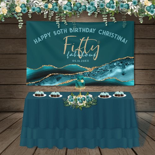 50 and Fabulous Teal Gold Agate 50th Birthday  Banner