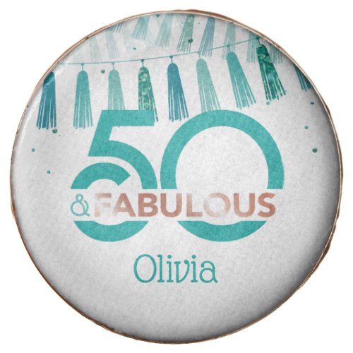 50 and Fabulous Teal Modern Birthday Party Chocolate Covered Oreo