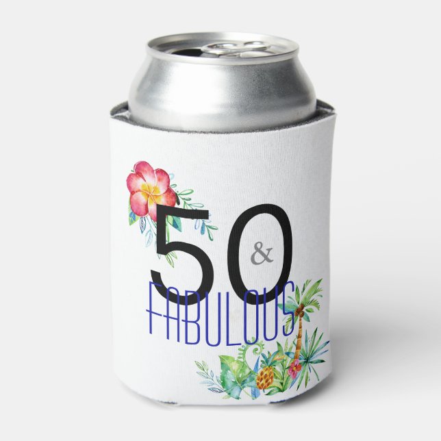 50 and Fabulous Tropical 50th Birthday Can Cooler (Can Front)