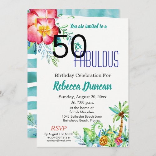 50 and Fabulous Tropical Floral Birthday Party Invitation