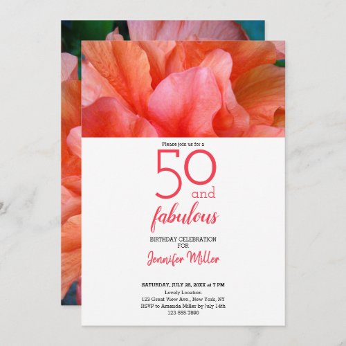 50 and Fabulous Tropical Flower Photo Birthday Invitation