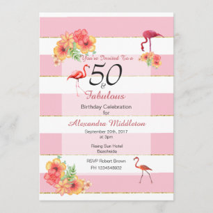 50 and Fabulous Tropical Pink Birthday Invitation