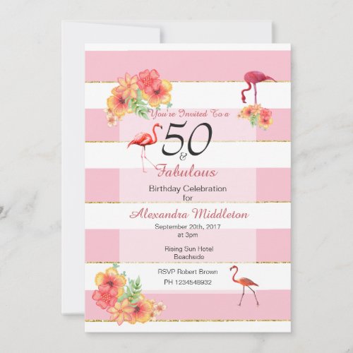 50 and Fabulous Tropical Pink  Birthday Invitation
