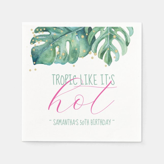 50 and Fabulous Tropical Theme Birthday Watercolor Napkins (Front)