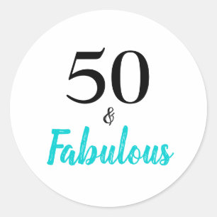 50 and Fabulous Turquoise Birthday Party Classic Round Sticker