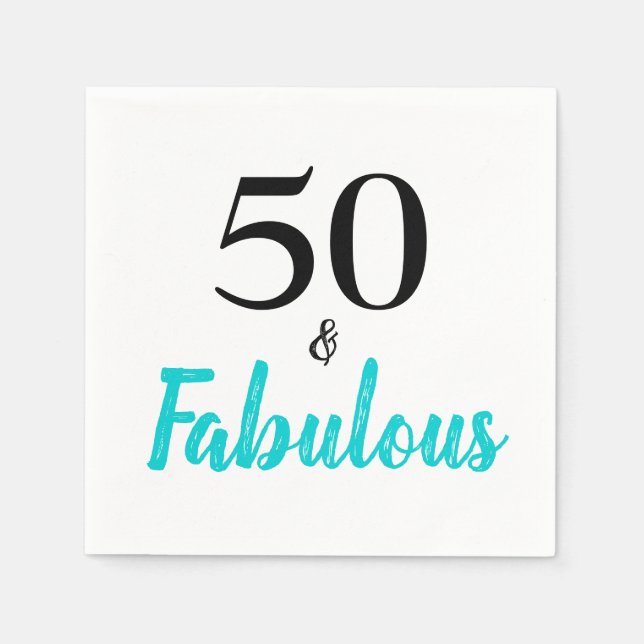 50 and Fabulous Turquoise Birthday Party Napkins (Front)
