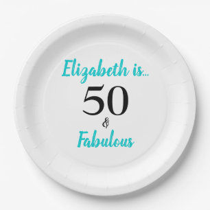 50 and Fabulous Turquoise Birthday Party Paper Plates