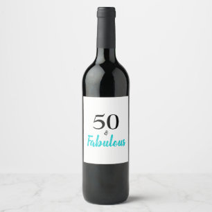 50 and Fabulous Turquoise Birthday Party Wine Label