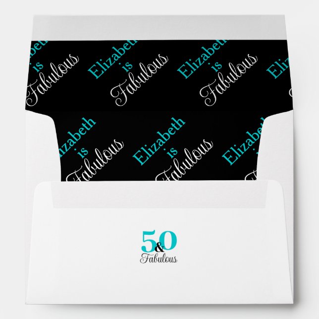 50 and Fabulous Turquoise Blue and White Envelope (Back (Bottom))