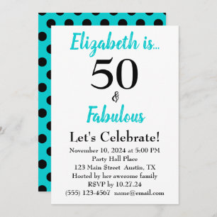 50 and Fabulous Turquoise Blue Birthday Invitation