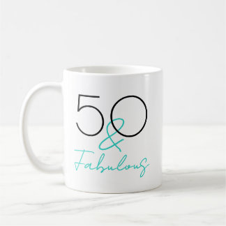 50 and Fabulous Turquoise Script 50th Birthday Coffee Mug
