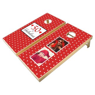 50 and Fabulous Two Photo Red 50th Birthday WH Red Cornhole Set