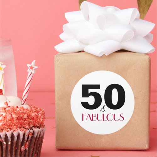 50 and Fabulous  Typography 50th Birthday Classic Round Sticker