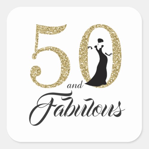 50 and Fabulous  Typography 50th Birthday Square Sticker