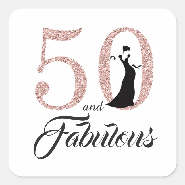 50 and Fabulous | Typography 50th Birthday Square Sticker (Front)