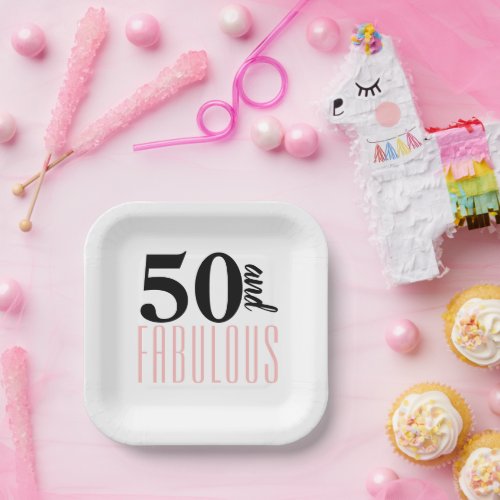 50 and Fabulous Typography 50th Pink Birthday Paper Plates