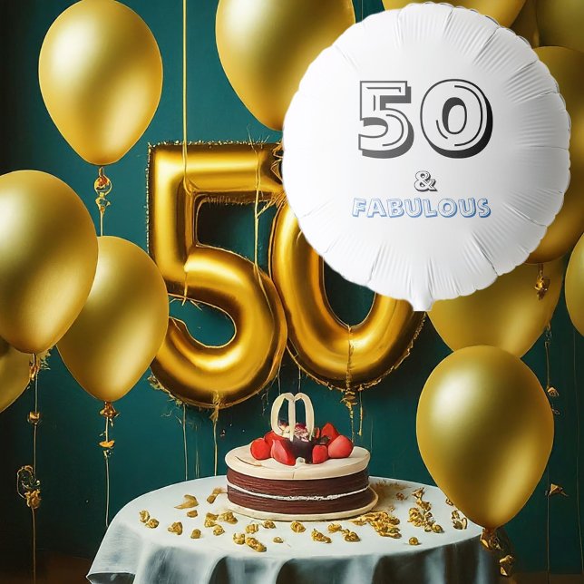 50 and Fabulous Typography Birthday Balloon (Front with Background)