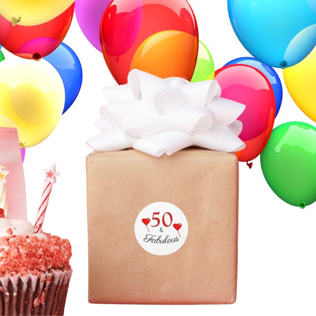 50 and Fabulous Typography Red 50th Birthday Classic Round Sticker (Creator Uploaded)