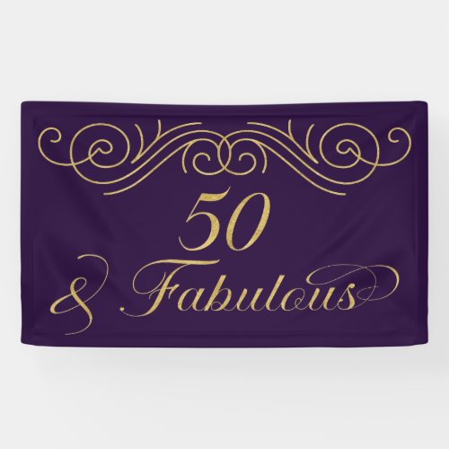 50 and Fabulous Vintage Purple Gold Birthday Banner