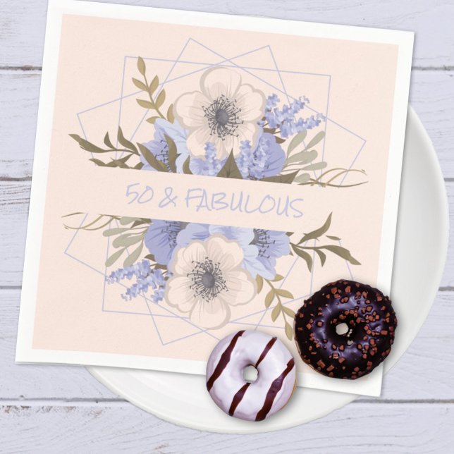 50 and Fabulous Violet Pastel Five Petal Wild Rose Napkins (Easily personalize this pastel wild rose paper napkin design for a birthday or other occasion. )