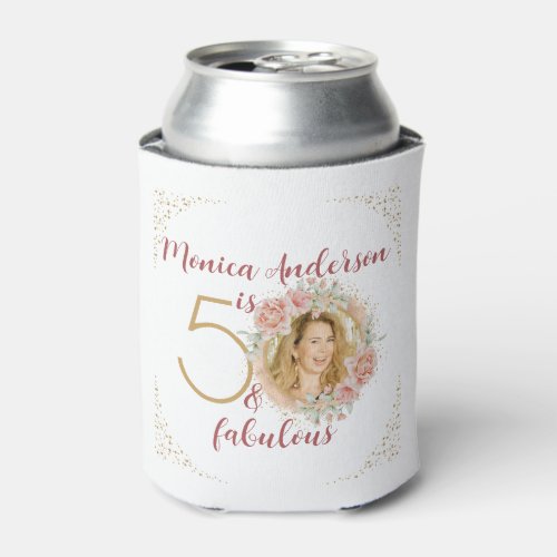 50 and Fabulous Watercolor Floral Photo Name Can Cooler