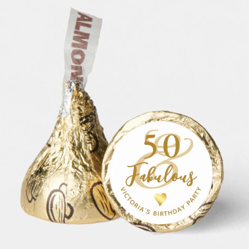 50 and Fabulous White and Gold Birthday Hersheys Kisses