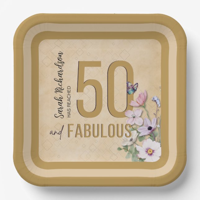 50 and Fabulous Wildflower Paper Plates (Front)