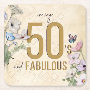 50 and Fabulous Wildflower Square Paper Coaster