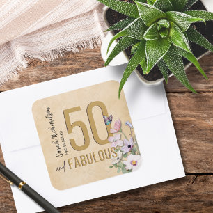 50 and Fabulous Wildflower Square Sticker
