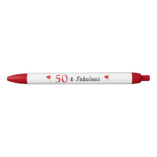 50 and Fabulous with Red Hearts 50th Birthday Pen
