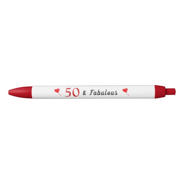 50 and Fabulous with Red Hearts 50th Birthday Pen (Front)