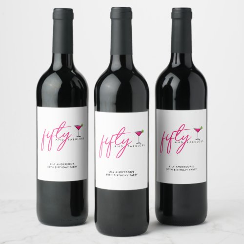 50 and Fabulous Womens 50th Birthday Party Wine Label