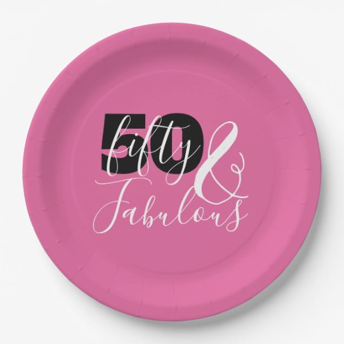 50 And Fabulous Womens Birthday Party Pink  Paper Plates