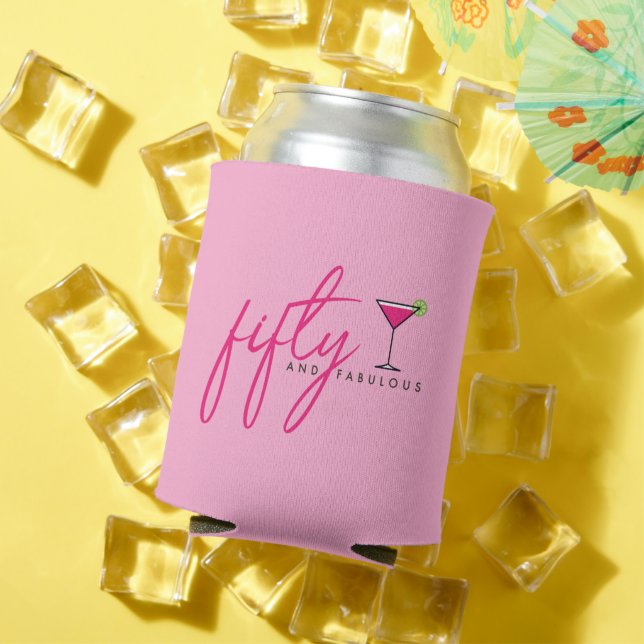 50 and Fabulous Women's Pink Birthday Can Cooler (In Situ Summer)