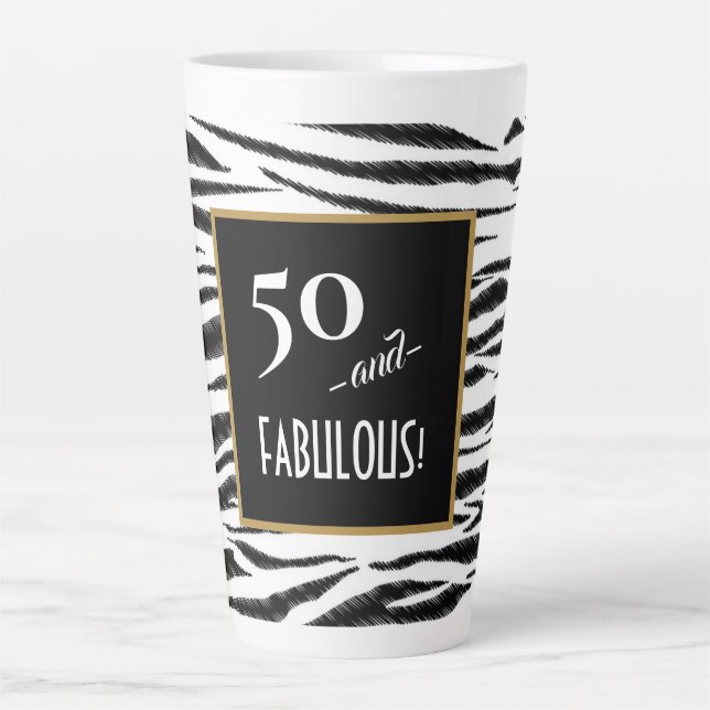 50 and FABULOUS Zebra Print Retro Menu Board Latte Mug (Front)