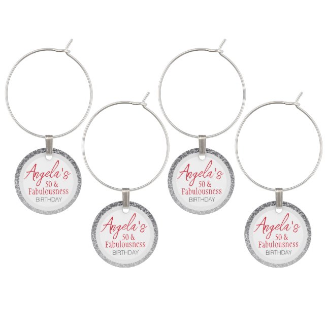 50 and Fabulousness Script 50th Birthday Wine Charm (Staggered)