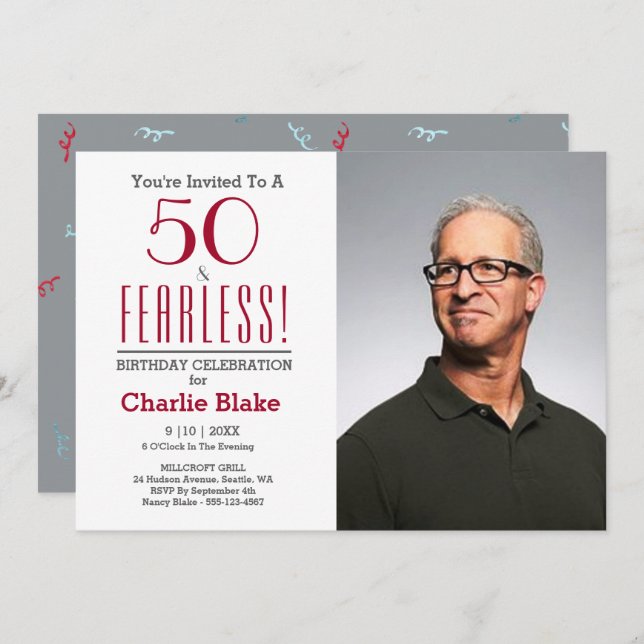 50 and Fearless! Photo 50th Birthday Party Invite (Front/Back)